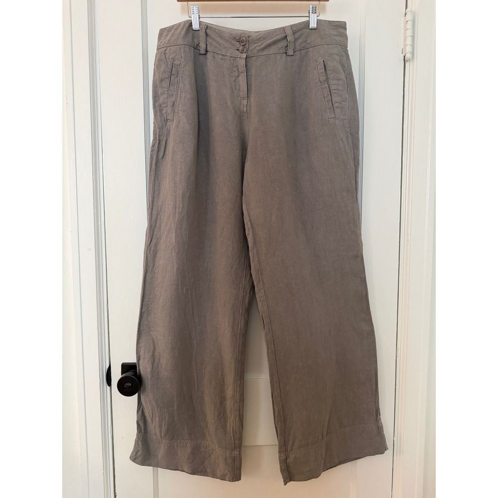 Poetry Heavy Linen Wide Leg Trousers Grey High Rise Pants Size 12 Lagenlook Boho